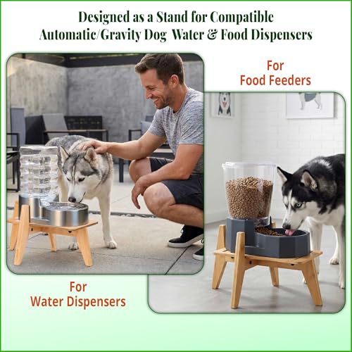 Dog Water and Food Dispenser Stand for Large Dogs (Large (Rectangular) / Bamboo-DL)