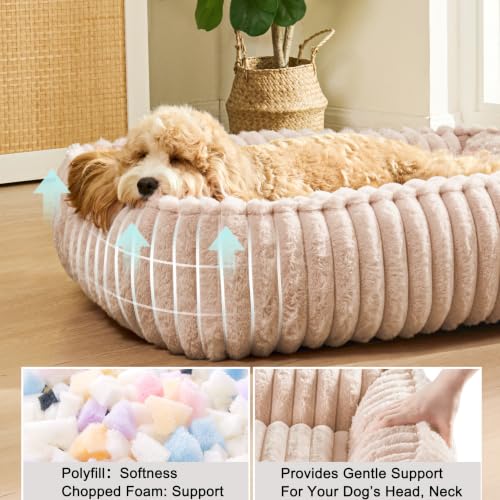 Orthopedic Large Dog Bed Calming Pet Sofa Bed 36''x28'' Khaki (Khaki / 36"L x 28"W x 7"Th)