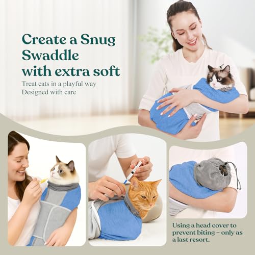 Cat Grooming Wrap for Cutting Nails (S: ( 6-11LB ) / Blue)