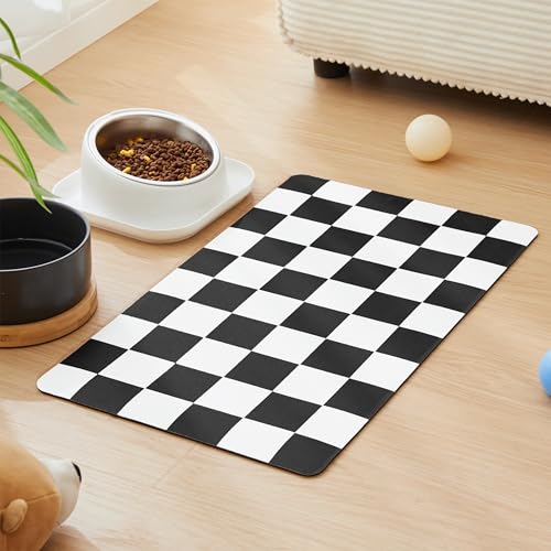 Checkered Dog Feeding Mat (24"L x 16"W / Black)
