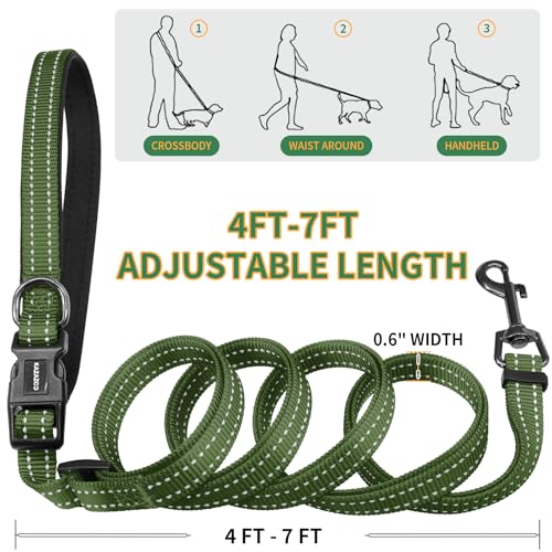 Hands Free Dog Leash with Poop Bag Holder (Green)