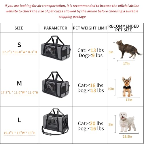 Cat Carrier Soft for Medium or Large Cats for Car Travel Camping (19.3"L x 13"W x 13"H / 1.0 Grey)
