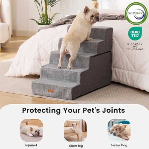Dog Stairs for Small Dogs 22.8" H (Grey / 18"x29"x22.5"Extra Wide)