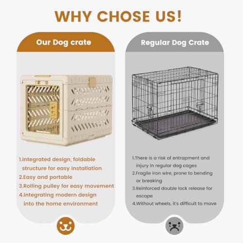 Collapsible Dog Crate for Large (Beige / 36.4"L x 22.8"W x 25.8"H)