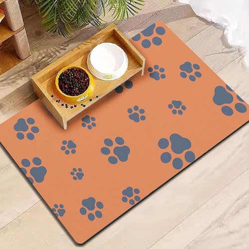 Pet Feeding Mat Dog Cat Food Mat Absorbent No Stains Quick Dry Rubber Bottom Anti (Orange-JY / 16"×24")