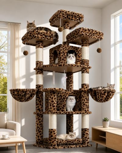 Big XL Cat Tower for Indoor Multiple Cats (Leopard Print / 68 inch)