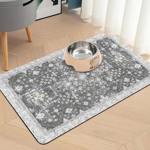 Pet Food Mats for Floor (Grey / 20"l X 12"w)