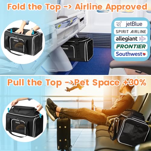 Top Expandable Small Pet Carrier 17"x12"x8.5" Airline Approved (17.0"L x 12.0"W x 8.5"H / Black)