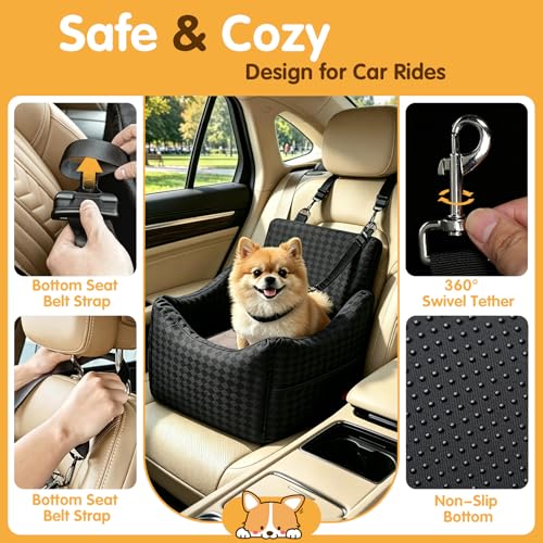 Dog Car Seat for Small Medium Dogs Under 35lbs (Black)
