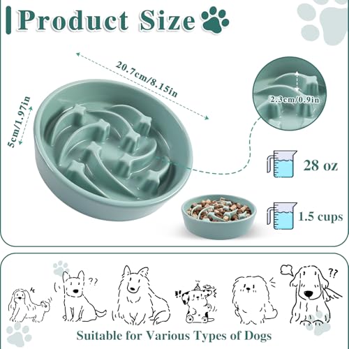 Ceramic Slow Feeder Dog Bowls (Light Green-L)