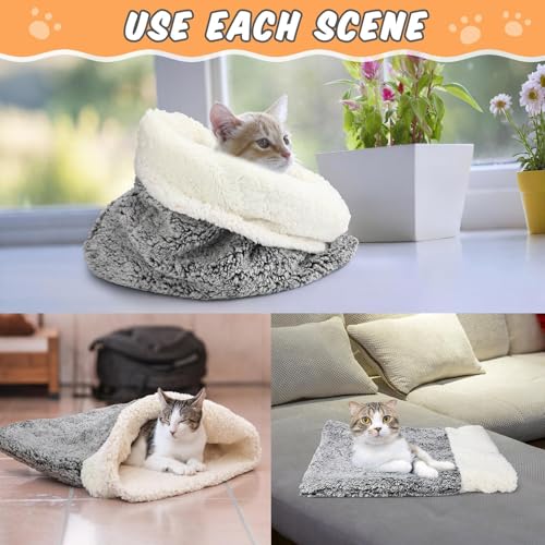 Self Heating Cat Sleeping Bag Indoor Self Warming Cat Bed Cave Heated Pad Cozy Soft Winter Washable Wrap Pet Snuggle Sack Pouch for Puppy Dog Kitten (Rustic / Gray)
