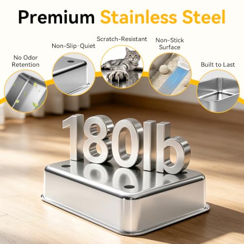 XL Stainless Steel Litter Box for Cats (Light Gray-2Pack)