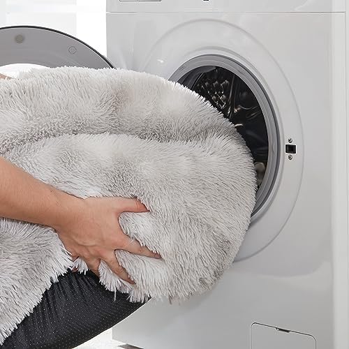 Western Home Calming Donut Cat Bed Small Dog Bed Washable (White Grey / 20.0"l x 20.0"w x 6.0"th)