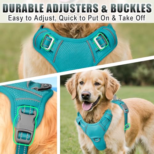 Dog Harness for Large Dogs No Pull Dog Vest ID Tag Pocket (Ocean Blue / Large)