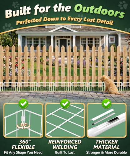 30Ft(L) X 13Inch(H) Animal Barrier Fence - 21 Pack White Garden Fence Panels Metal Garden Fencing Edging Border No Dig Fencing for Dog Rabbits Ground Stakes Defense Outdoor Patio Fence Extension (30 ft(L) X 13 in(H), 21 Pack / White)
