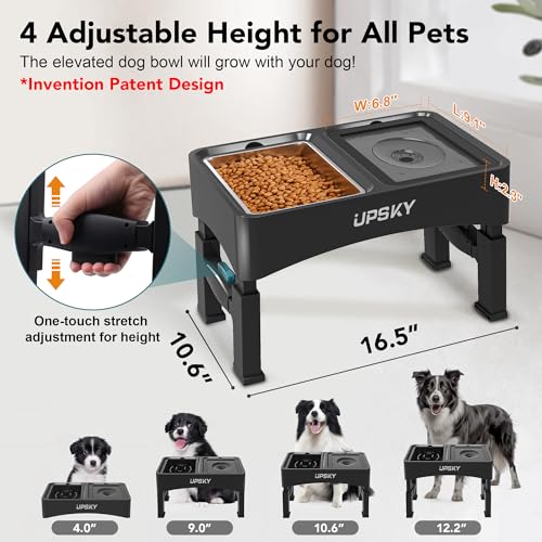 3-in-1 Elevated Dog Bowls Set with 4 Height Adjustable Stand, Balck (C-3 in 1 (Black))