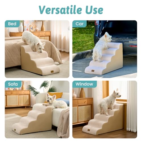 Wide Dog Stair for Small Dog 22.6" H (Beige / Wide:17.7"x33"x22.6")