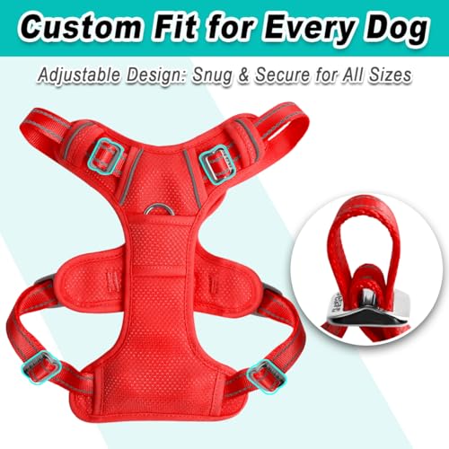 Dog Harness for Medium Sized Dog No Pull Mesh 2 Clips Dog Vest (Medium / Red-Mesh)