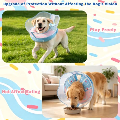Inflatable Dog Cone Collar with Removable Clear Protective Shield (BluePink / L (Neck 12.5"-15"))