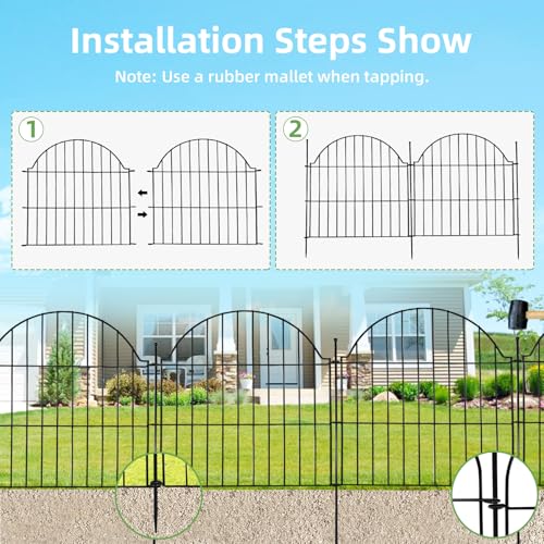 10 Panels No Dig Decorative Outdoor Garden Fence (Black / 24 in(H))