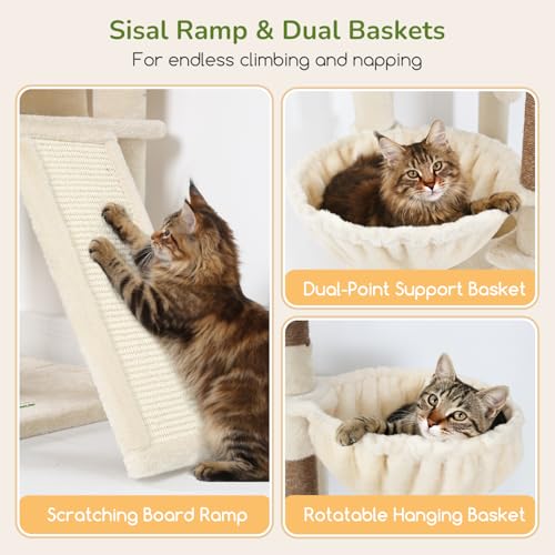 80in Tall Extra Large Heavy Duty Corner Cat Tree Tower (Beige)