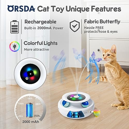 Cat Toy, 3-in-1 Automatic Interactive Electronic Moving Ambush Feather, Fluttering Butterfly, Track Balls, USB Rechargeable Powered Smart Indoor Exercise Kicker (White)