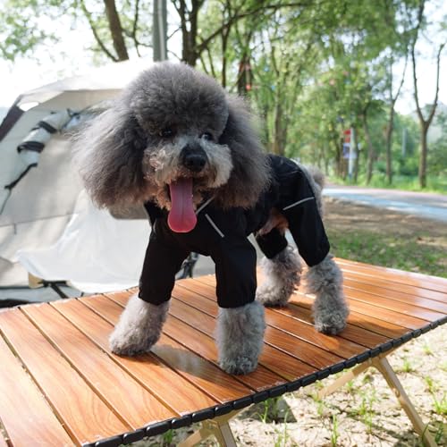 Fleece Lined Dog Raincoat with Removable Hood (Black-Fleeced / S (Back 11.5"))
