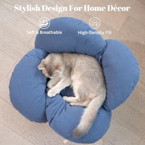Elevated Cat Bed for Indoor Cats Couch Sofa Flower (Deep Blue)