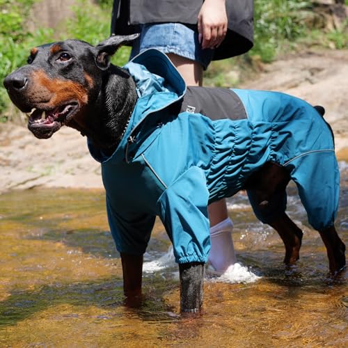 Waterproof Dog Raincoat with Removable Hood (Ocean Teal / 4XL (Back 23.5"))