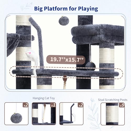 Cat Tree 63'' Cat Tower for Large Cats (63 inch / Smoky gray)