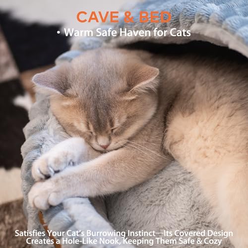Cat Cave Bed for Indoor Cats Covered Hooded Pet Bed with Cushion (Dark Blue)