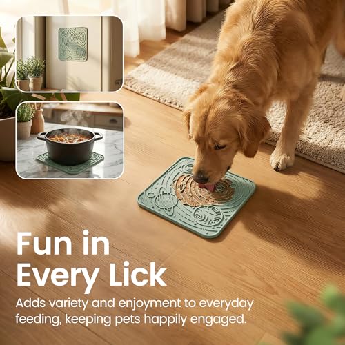 Large Lick Mat for Dogs&Cats (Camo Green&Light Green / 7.9"L x 7.9"W)