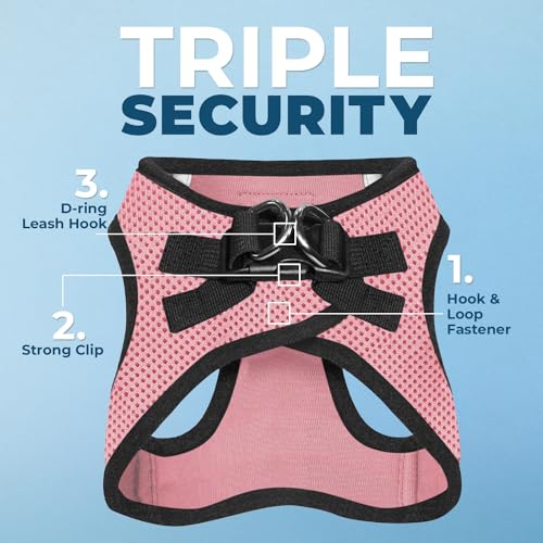 Voyager Step in Air All Weather Mesh Harness and Reflective Dog 5ft Leash Combo with Neoprene Handle (Pink/Black Trim / S (Chest: 14.5 - 16"))