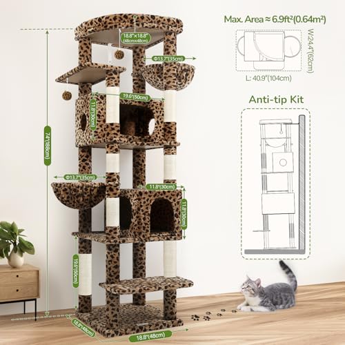 74in Leopard Heavy Duty Cat Tree Tower for Indoor Large Cat (Leopard Print / 74inch)
