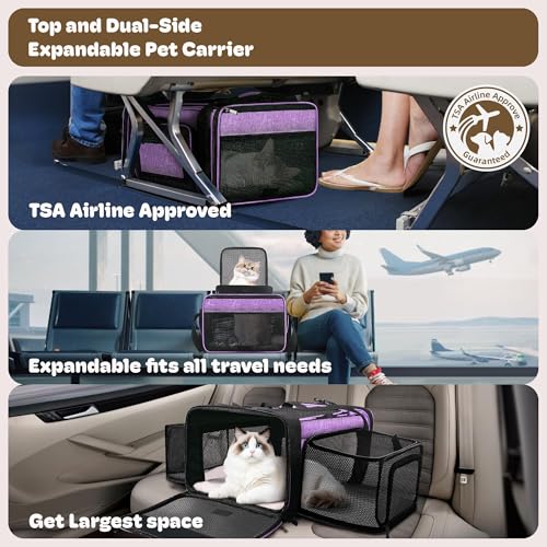 Top and 2 Sides Expandable Cat Carrier 18x13.5x9.5 TSA Airline Approved (Purple / 18.0"L x 13.5"W x 9.5"H)