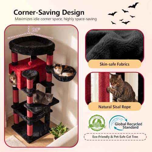53.1" Corner Cat Tree for Large Cats (53 inch / Black and Red)