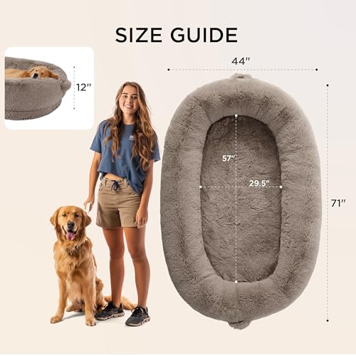 Human Dog Bed for Adult (71"L x 44"W x 12"Th / Camel)