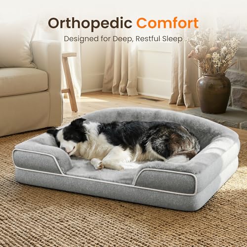 Orthopedic Dog Bed for Medium Dogs (Light Grey / 35.0"L x 25.0"W x 7.0"Th)