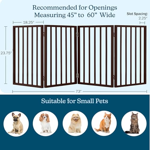 Pet Gate - 4-Panel Indoor Foldable Dog Fence for Stairs, Hallways, or Doorways - 73x24-Inch Freestanding Dog Gates by PETMAKER (Brown) (Brown / 4 Panel)