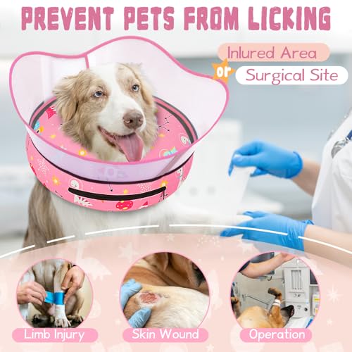 Elevated Inflatable Dog Cone Collar to Stop Licking (Pink / XL(Neck 14"-18"))