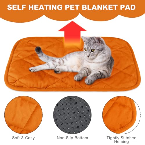 4 Pack Self Heating Cat Pad Self Warming Dog Mat Reflects Body Heat Extra Warm Thermal Pet Pad Washable Dog Cat Bed Crate Bed Mat Blanket (19 x 27.5 Inch / Orange)