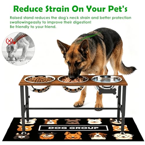 Adjustable Height Elevated Dog Bowl Stand for Large & Extra Large Dogs (Brown-3L-Three)