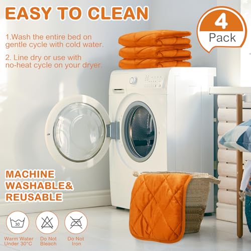 4 Pack Self Heating Cat Pad Self Warming Dog Mat Reflects Body Heat Extra Warm Thermal Pet Pad Washable Dog Cat Bed Crate Bed Mat Blanket (18 x 24 Inch / Orange)