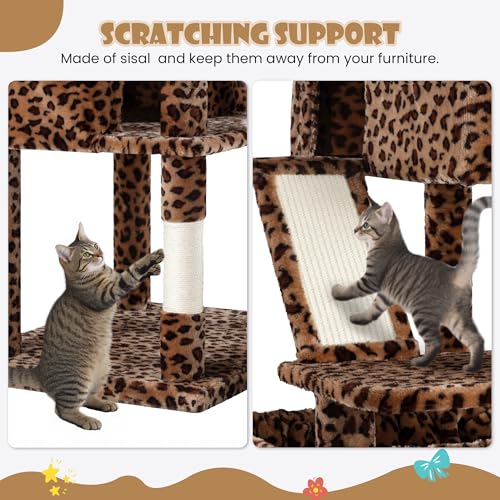 81in Multi Level Tall Cat Tree Tower for Indoor Kitties (Leopard Print)