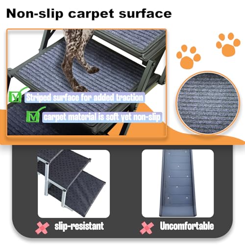 Extra Wide Dog Ramp for Car Truck and SUV Dog Stairs for Large Dogs Folding Pet Stairs with Non (Wide 5 Steps)