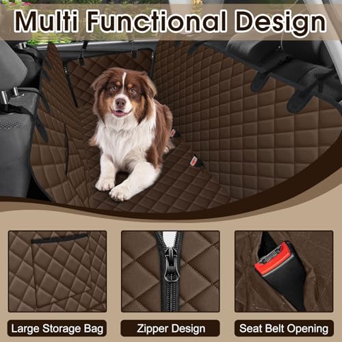 Waterproof Dog Car Seat Cover for Back Seat (Coffee,Black / Large,Standard)