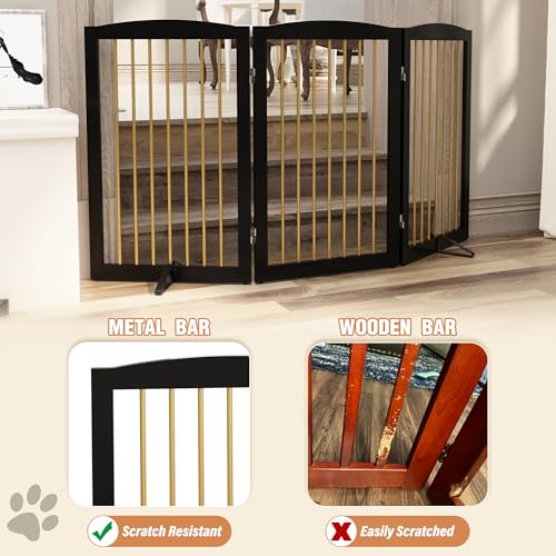 Freestanding Pet Gate for Dogs (32" Height-3 Panel / Black & Gold)