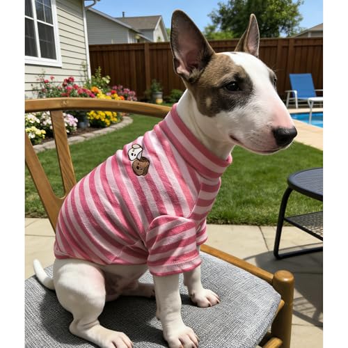Turtleneck Dog Shirt Cute Doggie Embroidery Super Soft Dog Sweatshirt Stretchy Striped Puppy Pullover for Cats Small Medium Large Dogs (Pink Striped / 6X-Large)