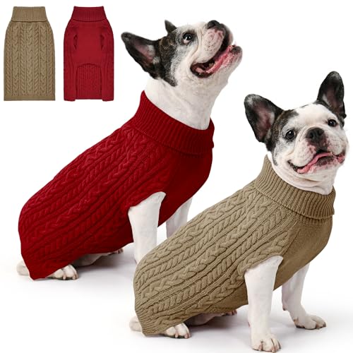 Dog Sweater 2 Pack for Medium Dogs (Red & Brown / Medium)