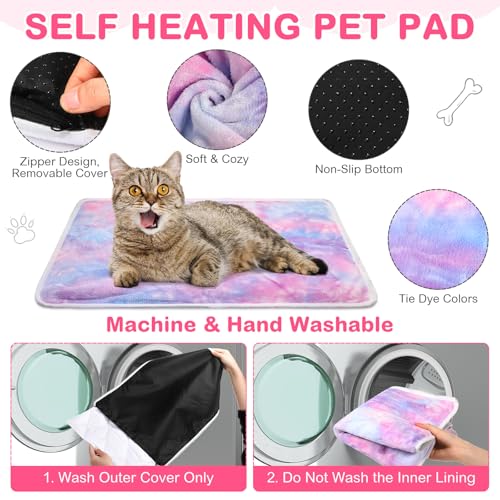 4 Pack Self Heating Cat Bed Cat Self Warming Pad with Removable Cover Extra Warm Thermal Pet Pad Washable Pet Crate Mat Anti Slip Kennel for Indoor Outdoor Pets (16 x 20 Inches)